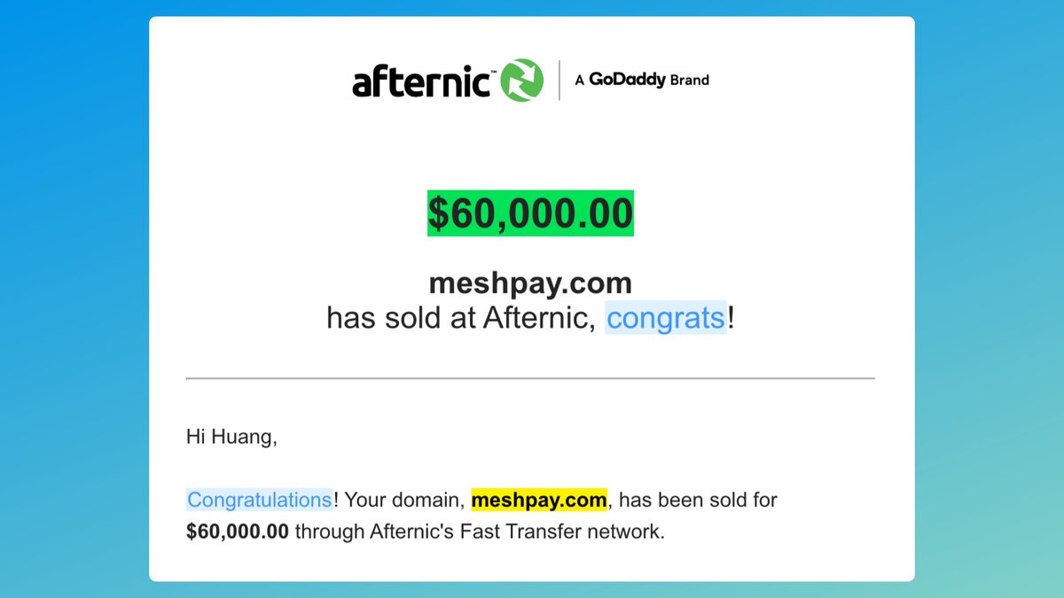 Upon this, I'd like to reveal a pay keyword sale on <a href="/afternic/">Afternic</a> back in May 🗓️

The domain held a $100K BIN, offer came with $30K and the broker did a great job to push it to the sold price🚀🚀🚀

Thank you <a href="/afternic/">Afternic</a> ❤️❤️❤️