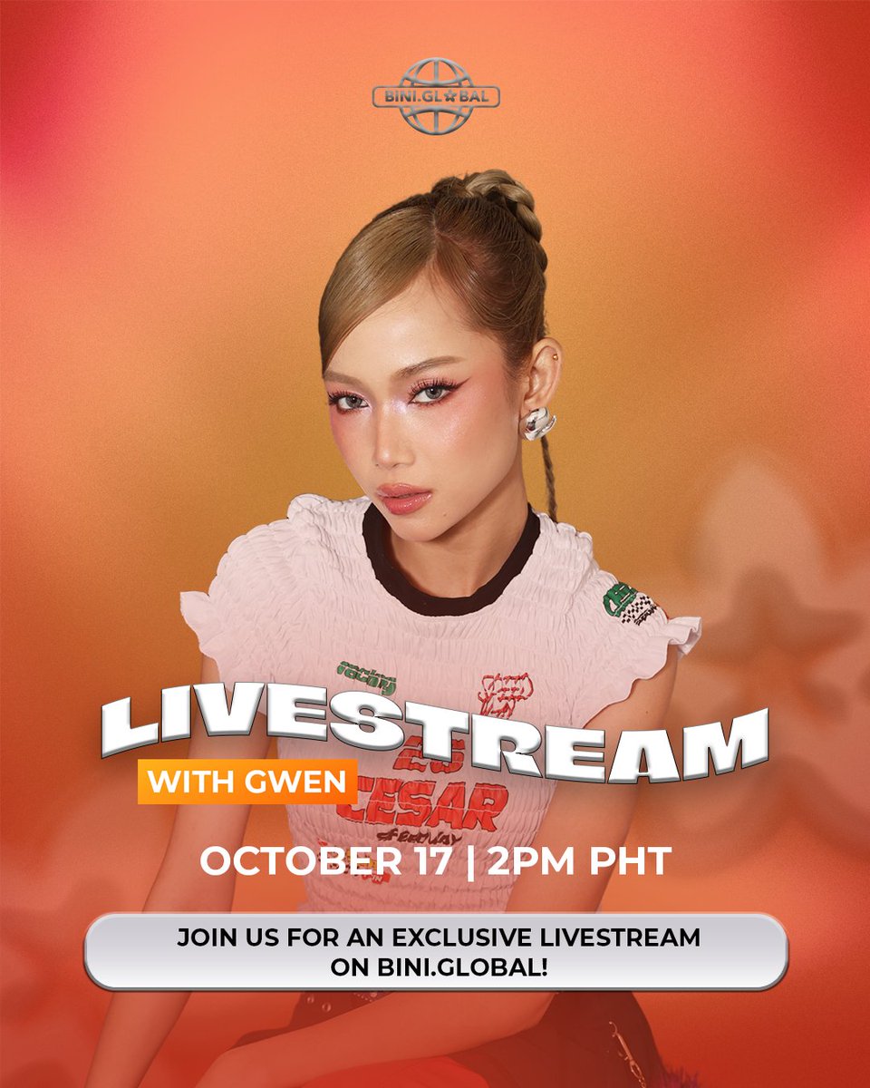 TGIF and surprise, BINI Global Members!
Join <a href="/bini_gwen/">GWEN APULI</a> as she goes live today at 2pm! 💕

🔗 bit.ly/BINIExclusiveM… 

#BINI #BINIGlobal