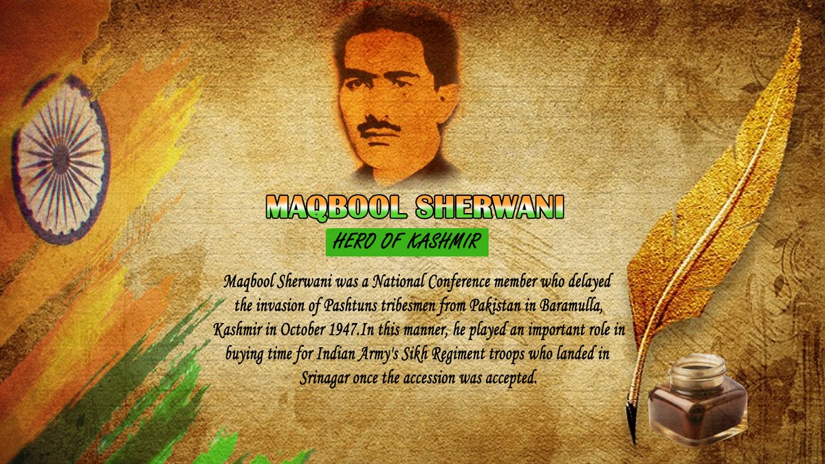 Saluting Maqbool Sherwani, the Hero of Kashmir, who bravely delayed the invasion of Pashtun tribesmen in 1947, giving vital time for the Indian Army to defend Srinagar. A true patriot. #MaqboolSherwani #Kashmir #1947 #BudgamDay #ShouryaDiwas