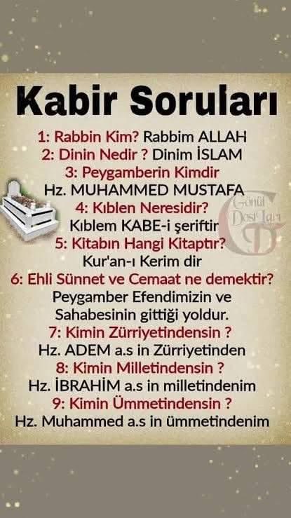 Bilim nerede, akıl nerede?

İmam yukarıdan kopya veriyor, melekler sınav yapıyor, bilemezsen mezar seni sıkıştırıyor!

Bir de “Hz. İbrahim’in soyundan mısın?” sorusu var…

Ne Arap’ım ne Yahudi — ben Türk’üm, atam Tomris benim.

Bu “kabir sınavı” neden diğer semavi dinlerde yok?