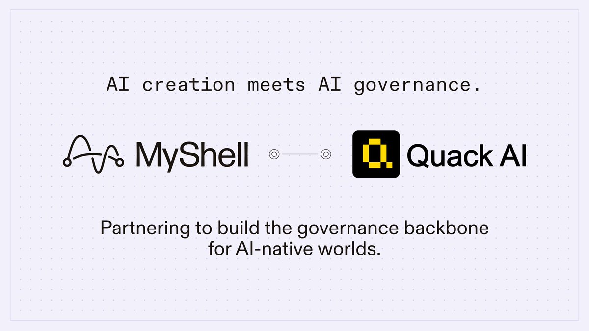 myshell_ai's tweet image. MyShell × Quack AI | Rethinking Governance with AI

Innovation meets governance.
We’re exploring new dimensions where AI autonomy and decentralized systems converge — shaping a future of transparent, self-evolving ecosystems.

Quack AI’s modular governance layer embodies that…