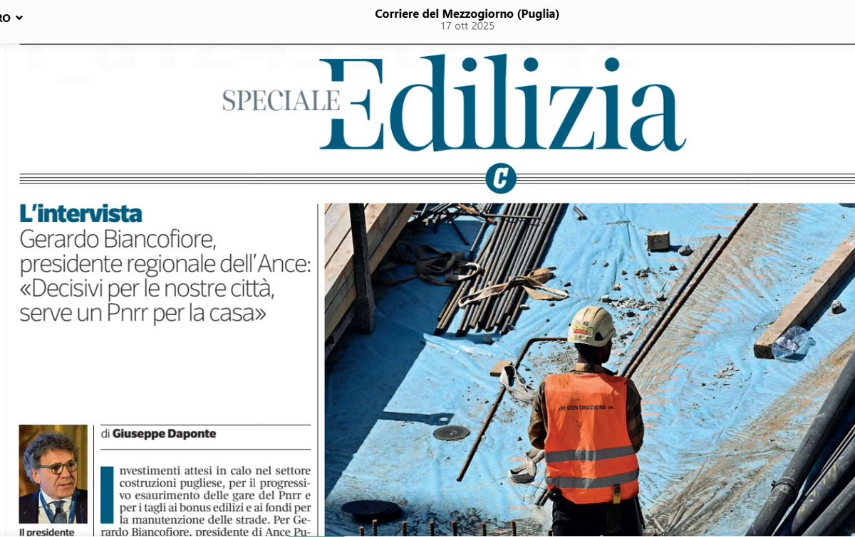 Luci e ombre sul settore delle costruzioni pugliese. In linea con il resto del Paese, è in fase di transizione, in cui cala il peso della riqualificazione delle case, finora predominante, e cresce quello delle opere pubbliche Pnrr. E dopo il Pnrr?
Oggi sul #CorrieredelMezzogiorno