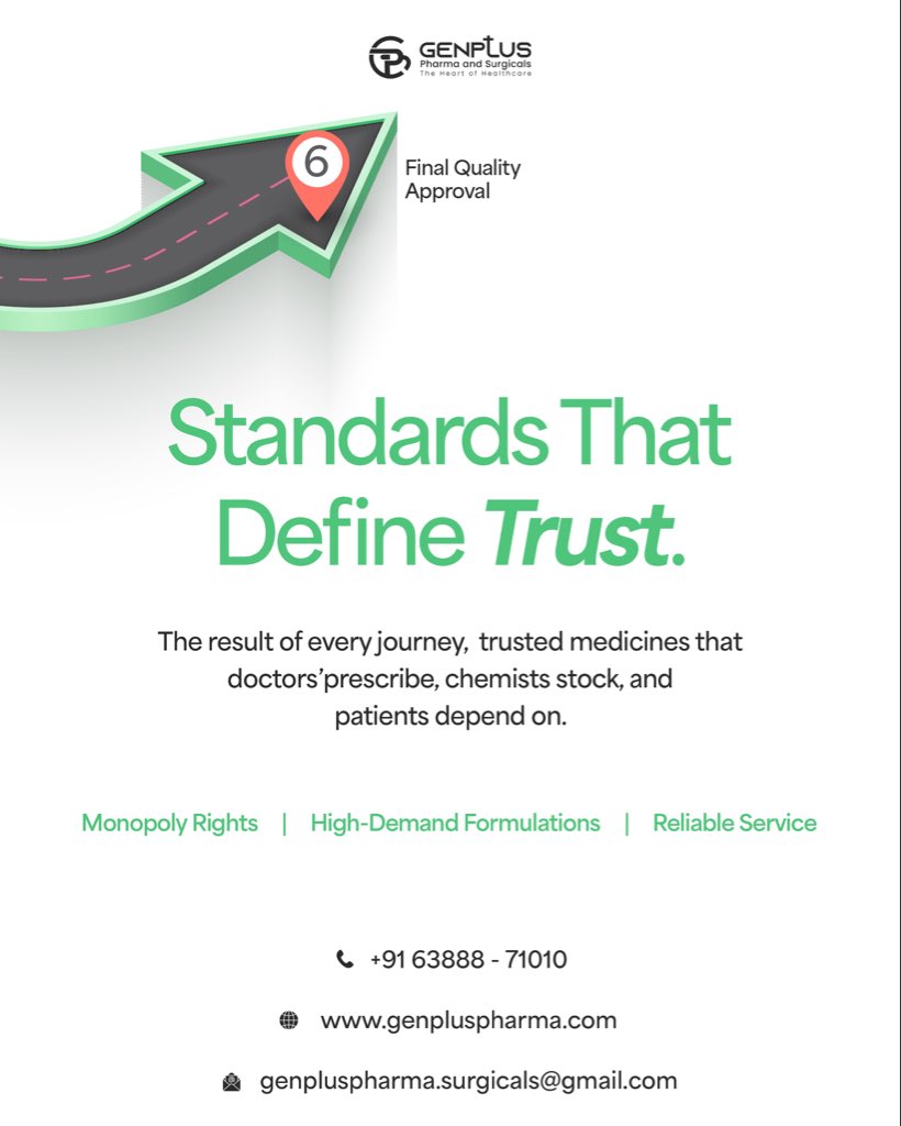 Genpluspharma's tweet photo. 🚫 No Shortcuts. Only Standards.
At Genplus Pharma, quality isn’t rushed — it’s refined.
Because in healthcare, there’s only one way to earn trust: the right way.

#GenplusPharma #TrustedQuality #Pharma #PharmaIndustry https://t.co/0RPjSPe004