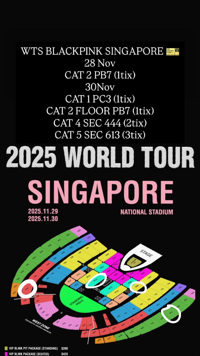 seirenko's tweet photo. WTS BLACKPINK SINGAPORE 🎫

28 Nov
CAT 2 PB7 (1tix)

30Nov
CAT 1 PC3 (1tix)
CAT 2 FLOOR PB7 (1tix)
CAT 4 SEC 444 (2tix)
CAT 5 SEC 613 (3tix)

Side by sides✅
Foreigners can dm 
instagram @susanntii_💌
#DEADLINE_IN_SINGAPORE #BLACKPINKinSINGAPORE #BLACKPINK_DEADLINE_IN_SG https://t.co/xvjTj4BwpY