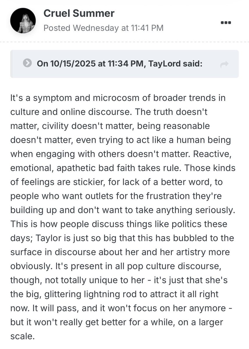 This tactful and eloquent response to all of this. I really can't find a better way to describe the situation happening with Taylor.