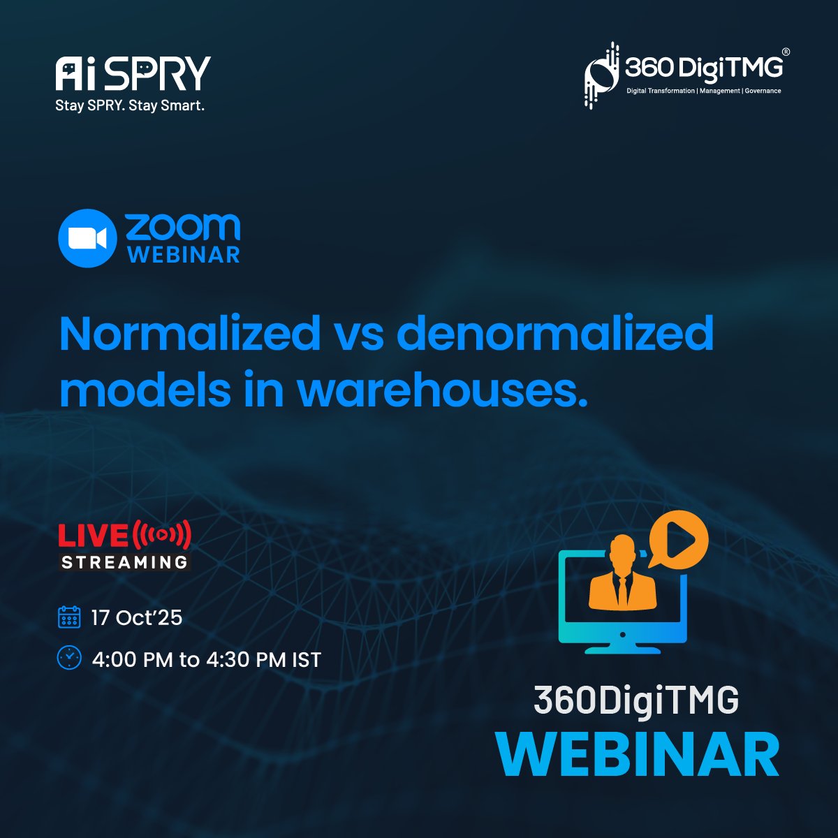 360digitmg's tweet image. 🚀 Normalized vs denormalized models in warehouses | 360DigiTMG

📅 Date: 17th October 2025
🕓 Time: 4:00 PM IST

📝 Register Now by clicking the link below 👇
360digitmg.zoom.us/webinar/regist…

#360DigiTMG #DataWarehouse #DataModeling #Normalization #Denormalization #DataArchitecture
