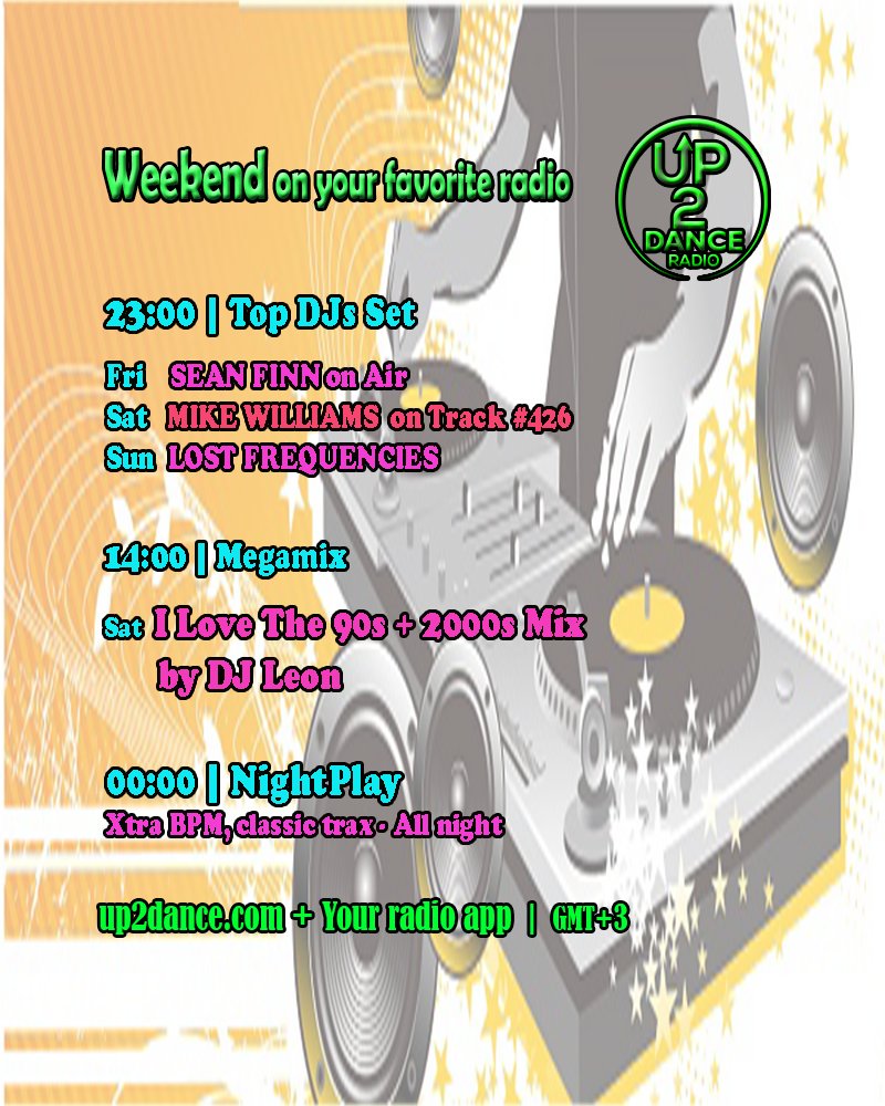 WEEKEND TIME 🎵
📢 Top DJs set every night @ 11 pm +
2 Decades of dance Megamix on Saturday @ 2 pm 💥

Get up-to-date 24/7 with best music &gt; Join 'Up2Dance Radio' on your radio app 📳

  #clubtunes #nightplay #megamix #dancemusic2025 #partytime🎉 #fridaynight #weekendvibes✌️