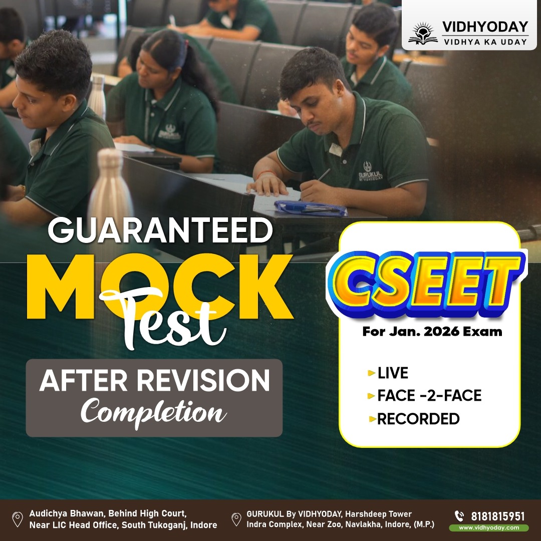 vidhyoday's tweet image. Get exam-ready for CSEET January 2026 with Vidhyoday!

Finish your revision, take our Guaranteed Mock Test, and experience the real exam before the real day.

Choose LIVE, Face-to-Face, or Recorded, your journey to success starts here.

__
#CSExecutive #CSEET #Vidhyoday