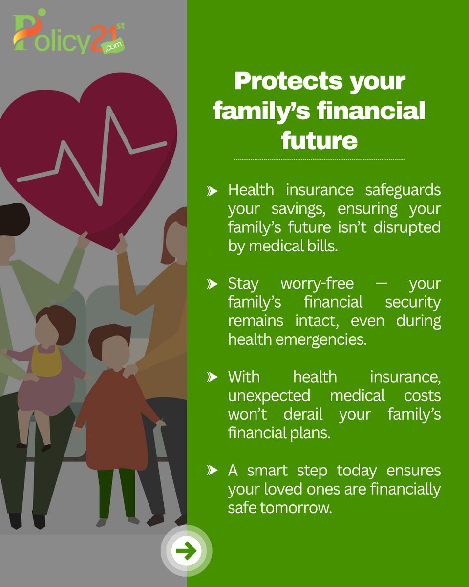 Policy21st2000's tweet image. Why Health Insurance is important in 2025?

👉 Cover Hospitalizaiton &amp;amp; Treatment.

👉 Protects your family&apos;s financial future.

👉 Offers peace of mind during emergencies.

#insurancesolution #healthinsurance #policy #policy21st