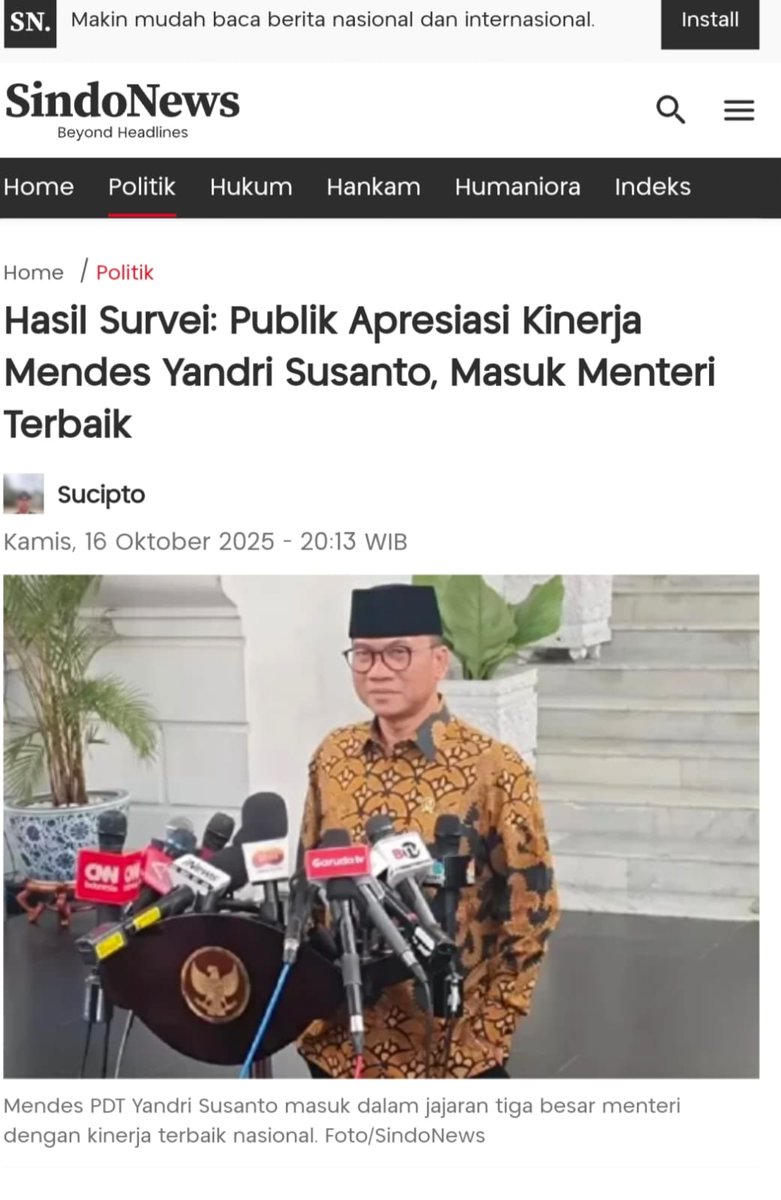 Menteri desa bapak Yandri Susanto mendapatkan  termasuk ke dalam 3 besar menteri terbaik 

#MenteriTerbaik
#YandiSusantoTerbaik
#YandriSusantoTOP
#Selamatulangtahunprabowo