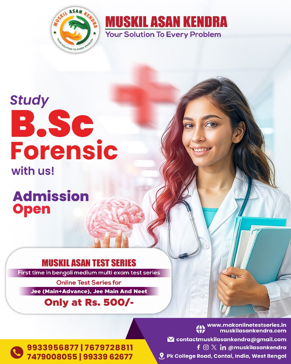 MuskilAsanNow's tweet photo. Turn curiosity into a career. 🔍🧪 Admissions open for https://t.co/GTC7Wb7Mcm Forensic—explore the science behind the truth. Plus, crack JEE &amp; NEET with our Bengali-medium multi-exam test series—only ₹500!
📍Contai, West Bengal 📞 9339596877 | 7679728811
#BScForensicAdmissions https://t.co/Eb3PhxNzCd