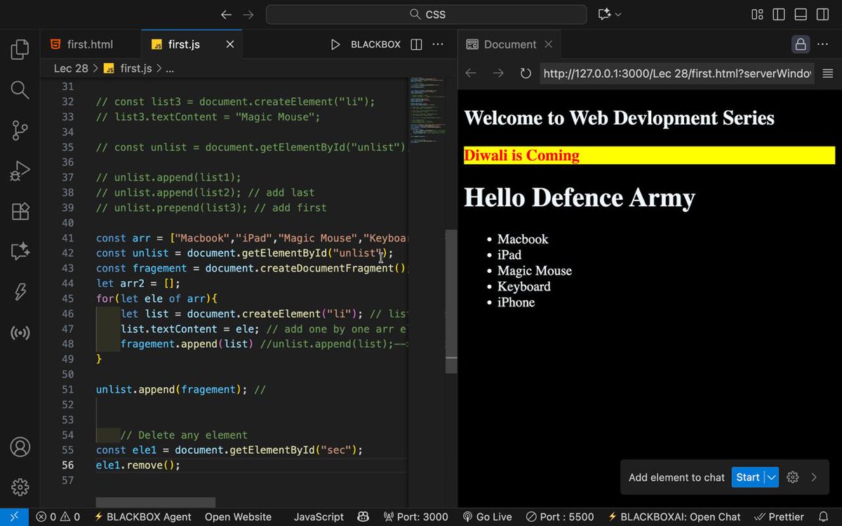 Ayushtiwari7819's tweet image. 🚀 Day 27 – WebDev Journey
Today DOM Manipulation
🔹 getElementById() / querySelector()
🔹 innerText, innerHTML, style
🔹 Creating & removing elements dynamically
🔹 Event handling (onclick, addEventListener)
#WebDevelopment #100DaysOfCode #CodingJourney #LearnInPublic