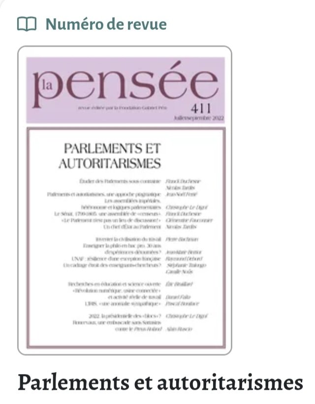 Coups de forces et combinazziones pour maintenir la même politique au service du profit, contre la sécu, les retraites,  la santé, l'éducation... quitte à préparer la place au capitalisme d'extrême-droite 
Le parlement face à l'autoritarisme 
shs.cairn.info/revue-la-pense…