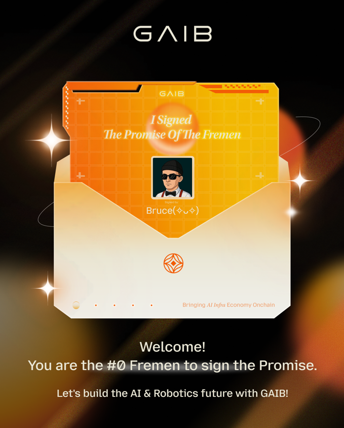 Bruce (@b_ru_ce18) on Twitter photo I signed The Promise of the Fremen! <a href="/gaib_ai/">GAIB 🟠 | RWAiFi</a> I signed The Promise of the Fremen! <a href="/gaib_ai/">GAIB 🟠 | RWAiFi</a>