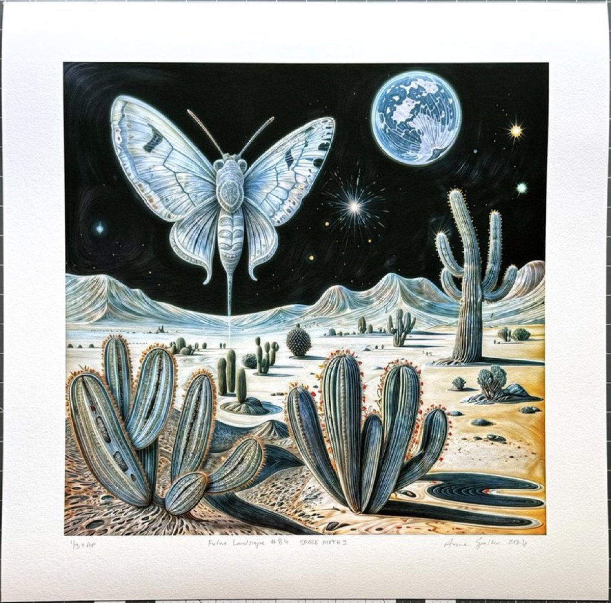 karleystern's tweet image. &quot;Space Moth,&quot; 16&quot;x16&quot; printed area. Part of the Future Landscapes series