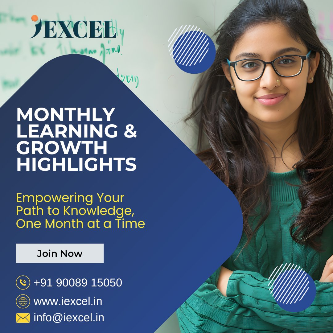 IexcelLearning's tweet image. IEXCEL Insights: Monthly Learning & Growth Highlights 
Unlock your potential with IEXCEL! Every month, we bring you fresh learning opportunities and growth 
📞 +91 90089 15050
🌐 iexcel.in
✉️ info@iexcel.in
#IEXCEL #LearningAndGrowth #EducationalJourney