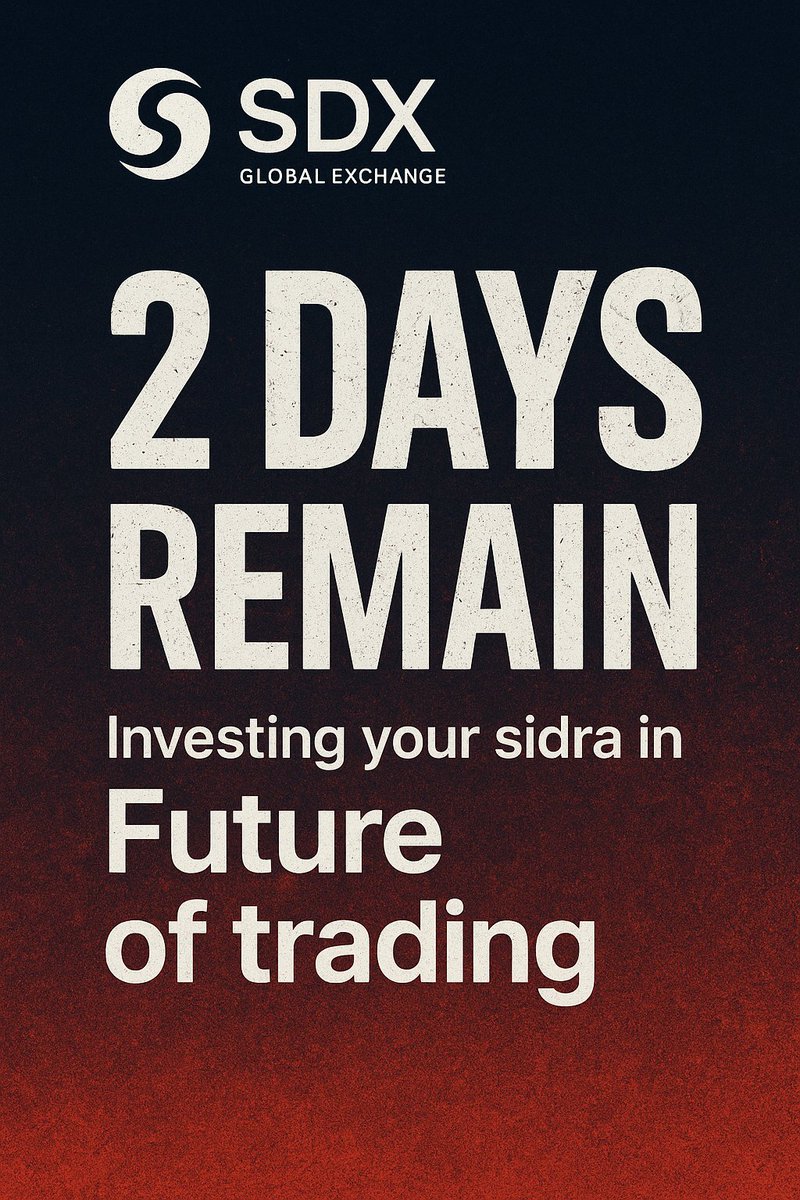 NisarAfd09's tweet image. Every era has a turning point.
For traders and believers — this is yours.
Invest now 👇 
sidrastart.com/project/d950d6…

Only 2 days left to invest your Sidra in SDX Global Exchange.
When the window closes, history begins.
#FutureOfTrading #SDX