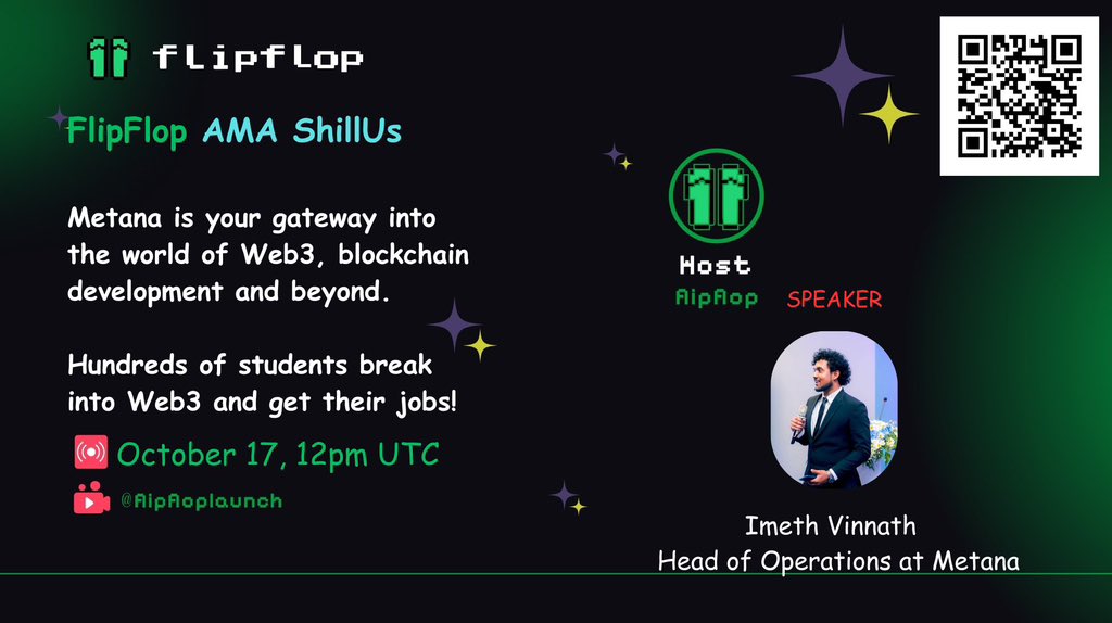 Stevebolaa's tweet photo. 🌍 From classroom to blockchain — Metana is transforming careers with Web3-ready dev training! Join the ShillUs x FlipFlop AMA to explore how 🚀
🗓️ Oct 17 | 12PM UTC 🎙️ https://t.co/iLUYMTactl #FlipFlop #FFFP #Web3Careers https://t.co/oDX1rUkhSb