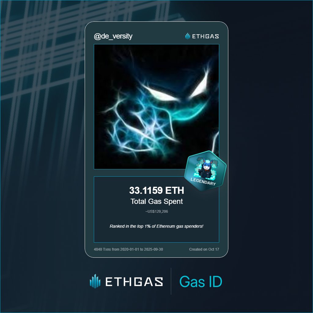 de_versity's tweet image. Just unlocked my Gas ID via ETHGas 🪪

Reveal yours at ethgas.com/community/gas-…