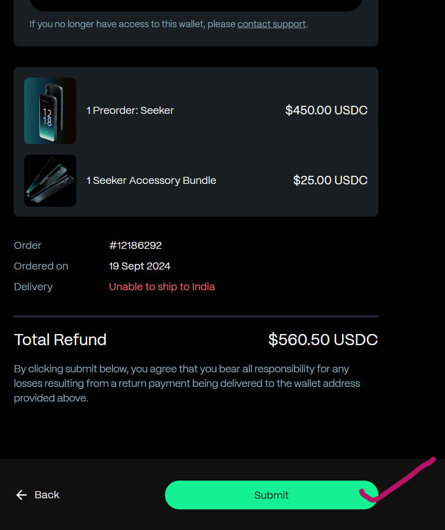 Gautamguptagg's tweet image. 😶 It feels bad to see recent mail related to @solanamobile !!

Seeker won&apos;t be delivered in India due to regulatory issue at BIS. I know more than 95% users will take refund because they don&apos;t have relatives or friends in other countries.

BUT, I have suggestion for…