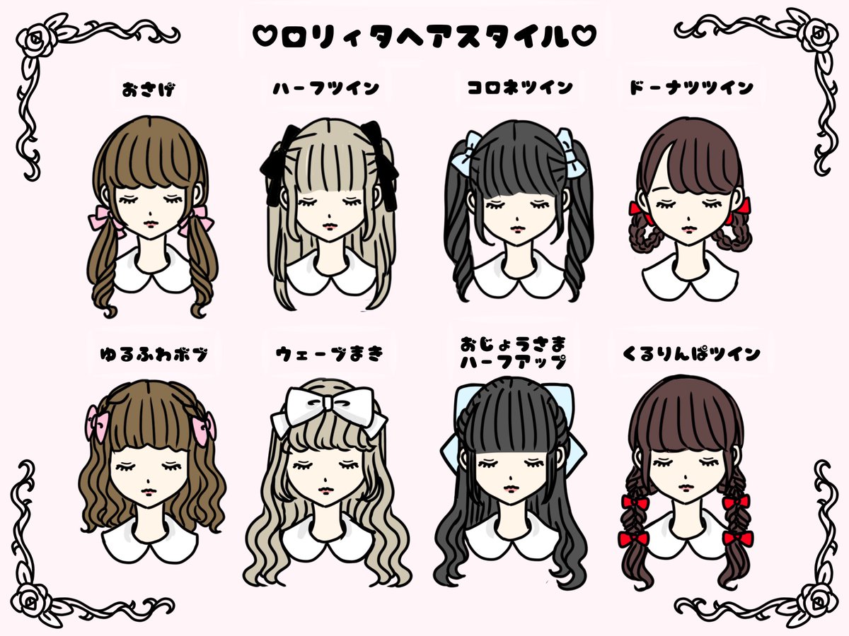 自分的にロリィタのときにやってみたいヘアスタイルをまとめて描いてみました💕