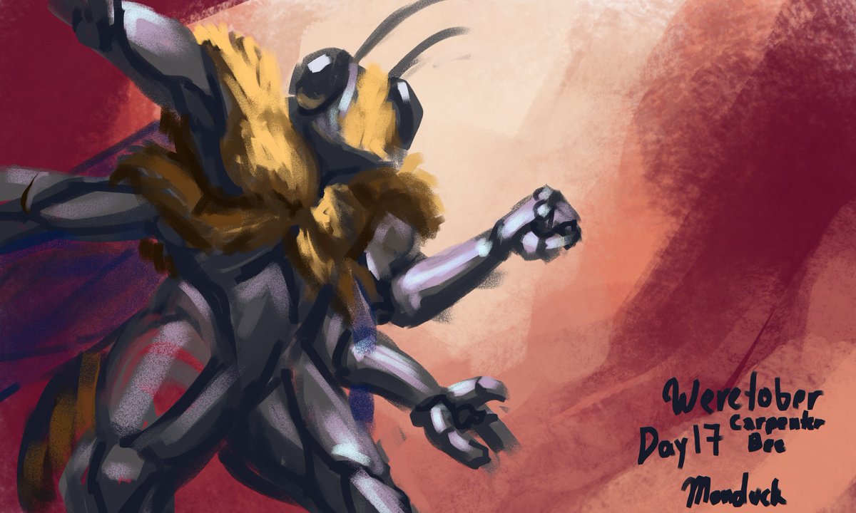 Day 17 of #Weretober2025 Carpenter Bee
Prompt list by <a href="/TFiddlerArt/">Taran Fiddler</a> 

#weretober