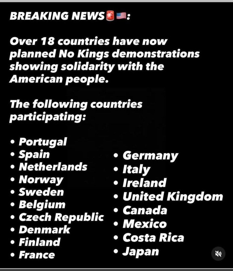 GaylMurphy's tweet image. I♥️THIS!!  A very large number of countries are jumping on "No Kings Day" in support of our #NoKings They're doing full on peaceful protests "against the authoritarian policies of U.S. President Donald Trump." I guess this means they♥️us, huh?!💋
#Newsweek #NBCNews #USAToday