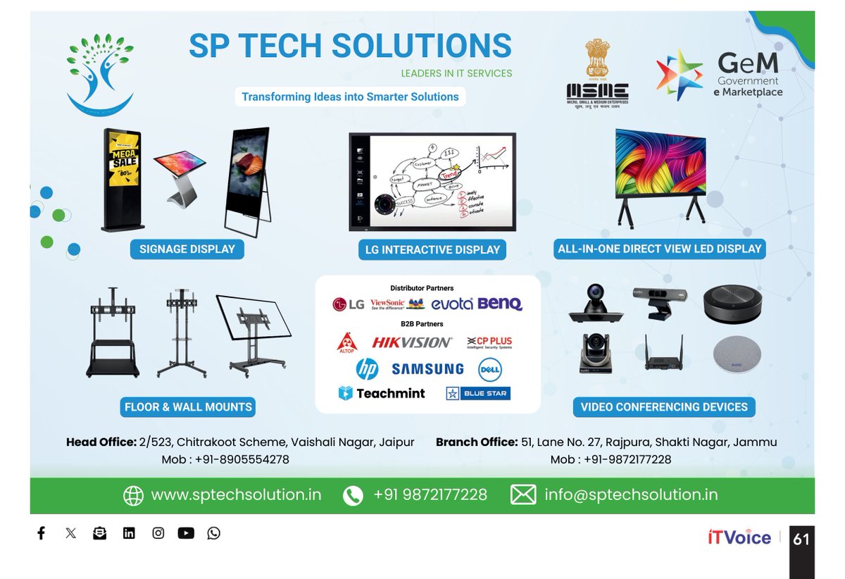 itvoice's tweet image. Smarter collaboration starts here!
Discover next-gen displays and conferencing solutions with SP Tech Solutions.
👉 sptechsolution.in
#TechInnovation #SPTechSolutions #DigitalSignage #AVSolutions #SmartOffice #InteractiveDisplays