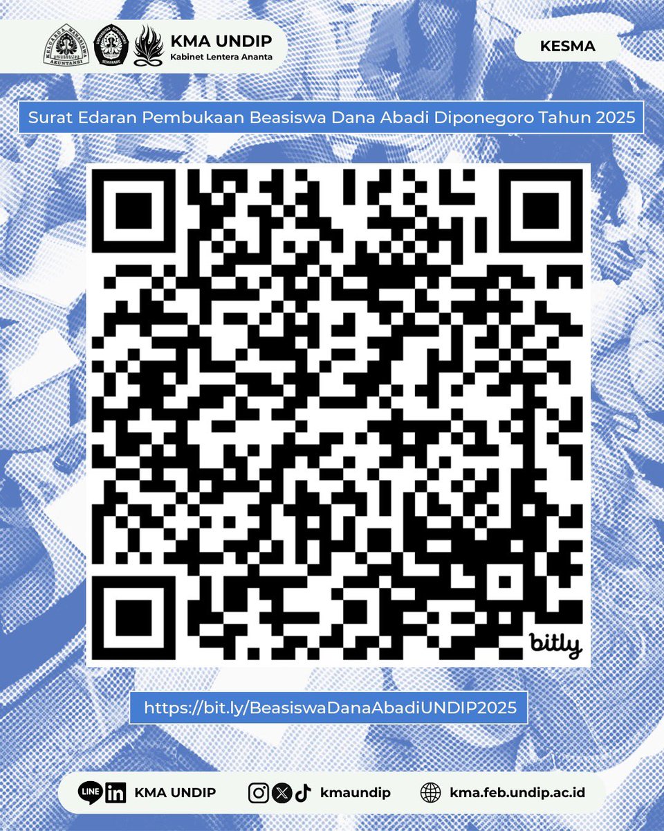 [🎓 UPDATE SCHOLARSHIP INFO 🎓]

Hai Warga Akundip! 💙
Universitas Diponegoro resmi membuka Beasiswa Dana Abadi Diponegoro Tahun 2025 loh!

Beasiswa ini ditujukan bagi mahasiswa UNDIP yang mengalami kendala ekonomi dalam pembayaran UKT di Semester Gasal 2025/2026.