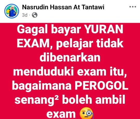 Nazril_Iznil's tweet photo. Tiada Yang Bijak Datangnya Dari Lebai Telor Hijau.

Yuran peperiksaan SPM telah dimansuhkan sepenuhnya mulai tahun 2009.

Yuran SRP dan kemudian PMR telah dimansuhkan sepenuhnya pada tahun 2009 https://t.co/MeFFrmhFOa