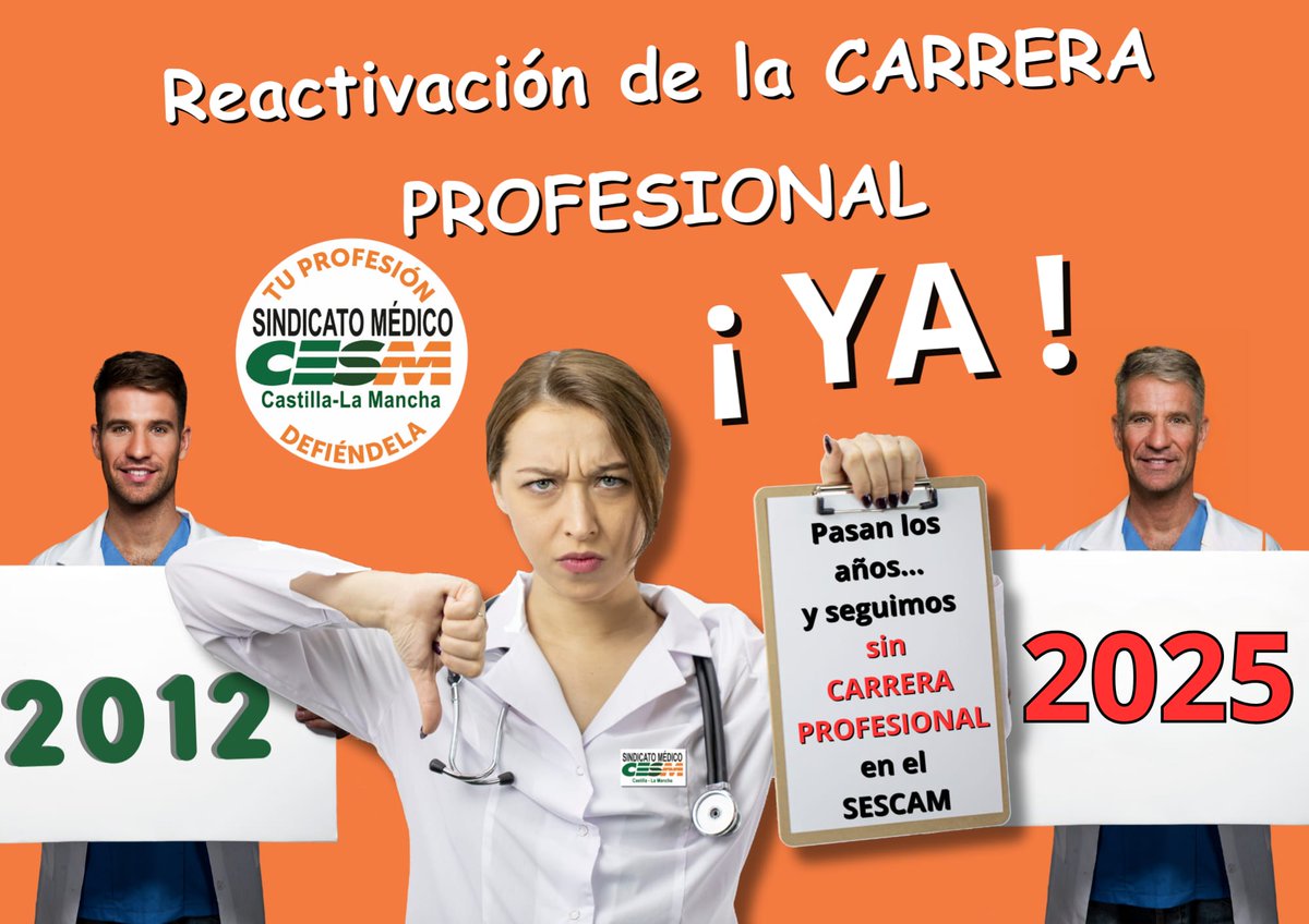 ❌ ¿Hasta cuándo este menosprecio en #CLM ?
Seguimos sin Carrera Profesional
En #España ya está activada.
💥 ¡Mismo trabajo, mismos derechos!
📢 #CarreraProfesionalSescamYA
El mejor reconocimiento a nuestro esfuerzo en el Covid-19
<a href="/garciapage/">Emiliano García-Page</a> <a href="/pscmpsoe/">PSOE de Castilla-La Mancha</a> <a href="/cortesclm/">Cortes de Castilla-La Mancha</a> <a href="/VoxCLM/">VOX Castilla-La Mancha</a> <a href="/PP_CLM/">Partido Popular de Castilla-La Mancha</a>