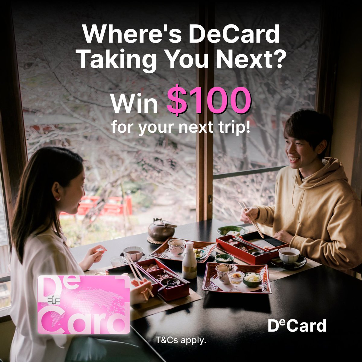 Where's DeCard taking you next? ✈️

FX fees shouldn't stop you from your next adventure. With DeCard, you save on every trip - more sushi in Tokyo, gelato in Rome, or tacos in Mexico City.

We're giving S$100 to one lucky winner for their next getaway!

Here's how to join the