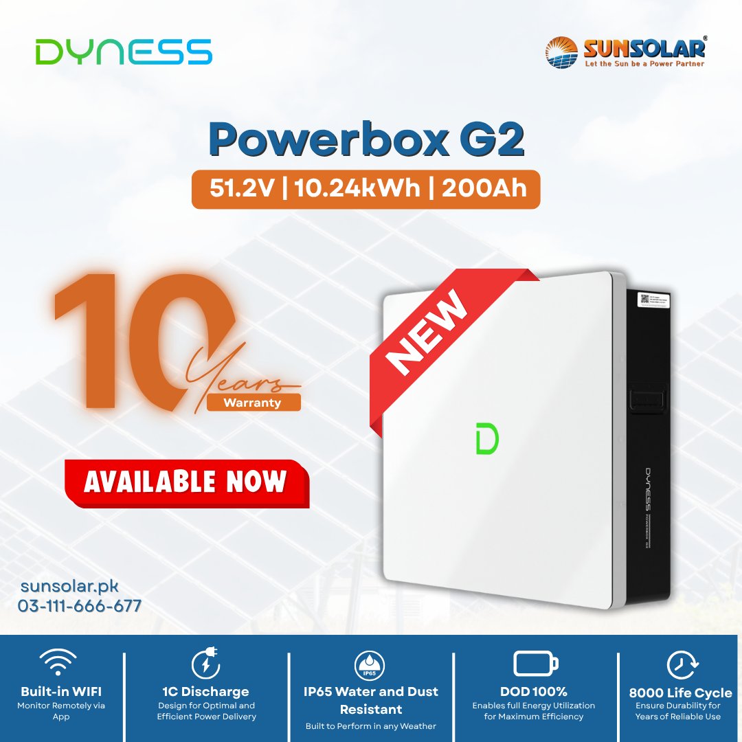 SunSolarLLP's tweet image. ⚡ 𝐈𝐧𝐭𝐫𝐨𝐝𝐮𝐜𝐢𝐧𝐠 𝐭𝐡𝐞 𝐀𝐥𝐥-𝐍𝐞𝐰 𝐃𝐲𝐧𝐞𝐬𝐬 𝐏𝐨𝐰𝐞𝐫𝐛𝐨𝐱 𝐆𝟐! ⚡
𝐒𝐦𝐚𝐫𝐭𝐞𝐫. 𝐒𝐚𝐟𝐞𝐫. 𝐒𝐭𝐫𝐨𝐧𝐠𝐞𝐫.

#SunSolar #DynessPowerboxG2 #DynessBattery #LithiumBattery #HybridSystem #SolarEnergy #CleanEnergy #SolarPakistan #RenewableEnergy #GoSolar