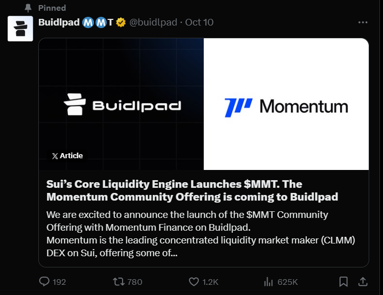 <a href="/MMTFinance/">MomentumⓂ️Ⓜ️T</a>   is a capital-efficient DeFi project on Sui, designed to help you maximize earnings through staking, liquidity farming, and innovative DEX mechanics.

With <a href="/buidlpad/">Buidlpad</a> , <a href="/MMTFinance/">MomentumⓂ️Ⓜ️T</a> giving our users access to its native token $MMT ahead of its token generation event.