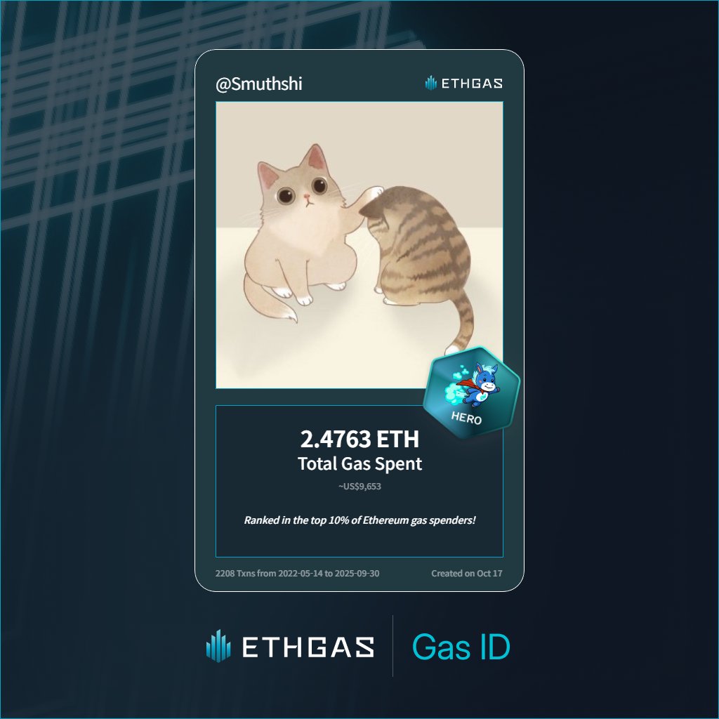 Leveled up in the Great Gas Reckoning with ETHGas! 💪

Hero Jack status: 2.4763 ETH gas spent, 1500 Beans earned—supporting the Gasless Future!

Claim your Gas ID at ethgas.com/community/gas-…