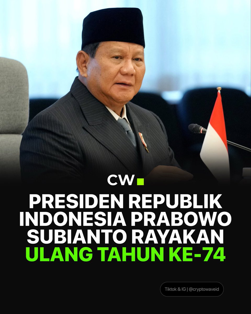 CryptoWaveID's tweet photo. Presiden Republik Indonesia Prabowo Subianto hari ini, 17 Oktober 2025, genap berusia 74 tahun. https://t.co/67GMpcIIgC