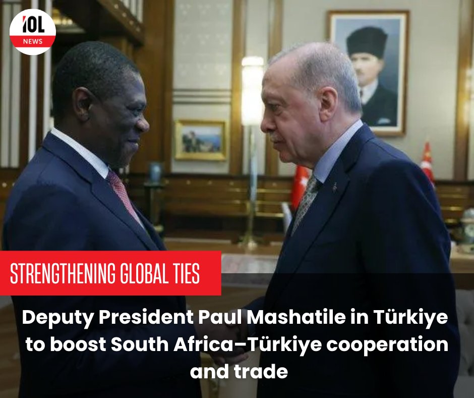 IOL's tweet image. Deputy President Paul Mashatile is leading South Africa’s delegation on the second day of a working visit to Türkiye, focusing on boosting political, economic, and trade relations through high-level meetings with Turkish officials.
#SouthAfrica #Türkiye #TradeRelations #Diplomacy