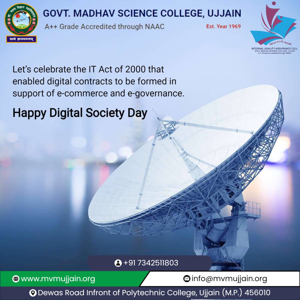 Greetings from Govt. Madhav Science College Ujjain
🌐 Happy Digital Society Day! 💻
Celebrating the power of technology that connects us, empowers communities, and shapes a smarter, more inclusive future.