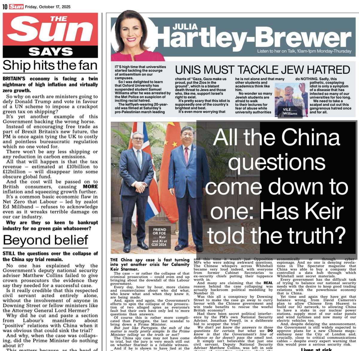 All the China spy questions come down to one - is Sir Keir Starmer telling the truth?

My column for today's <a href="/TheSun/">The Sun</a>. Link to full column here ⬇️
thesun.co.uk/news/37037143/…