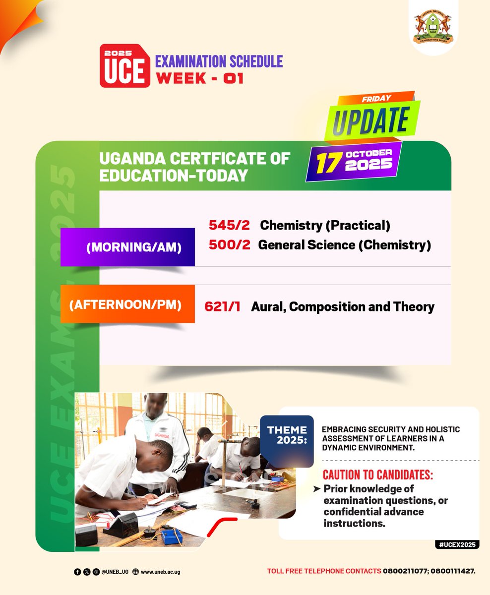 #UCE2025
#UNEB2025
John 14:26
[26]But the Helper, the Holy Spirit, whom the Father will send in My name, He will teach you all things, and bring to your remembrance all things that I said to you.May that spirit be upon our candidates  as they write their exams,in Jesus name