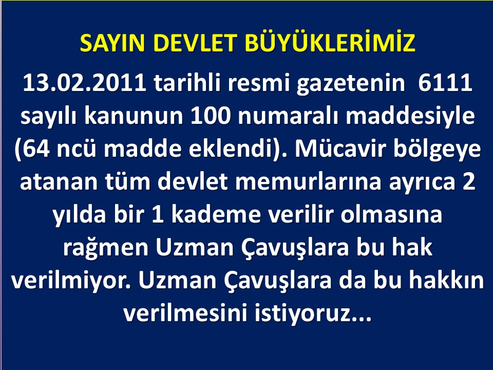 #UzmanÇavuş
#UzmanÇavuşlar
#EmekliUzmanÇavuşlar
#BirDereceHak
<a href="/RTErdogan/">Recep Tayyip Erdoğan</a>
<a href="/tcsavunma/">T.C. Millî Savunma Bakanlığı</a>
<a href="/hulusiakarmedya/">Hulusi AKAR</a>
<a href="/Akparti/">AK Parti</a>
<a href="/nacibostanci/">M. Naci Bostancı</a>
<a href="/akbasogluemin/">Av. M.Emin AKBAŞOĞLU 🇹🇷</a>
<a href="/AliYerlikaya/">Ali Yerlikaya</a>
<a href="/UlviYonter/">Dr.İzzet Ulvi YÖNTER</a>
<a href="/dbdevletbahceli/">Devlet Bahçeli</a>
<a href="/MHP_Bilgi/">MHP</a>
<a href="/mustafaelitas/">Mustafa Elitaş</a>
<a href="/UlviYonter/">Dr.İzzet Ulvi YÖNTER</a>
<a href="/erkanakcay45/">Erkan Akçay</a>
<a href="/TEMUD_2024/">TEMUD Türkiye Emekli Uzman Erbaşlar Derneği</a>
<a href="/alitilkici38/">Ali Tilkici 🇹🇷</a>
<a href="/HMBakanligi/">T.C. Hazine ve Maliye Bakanlığı</a>