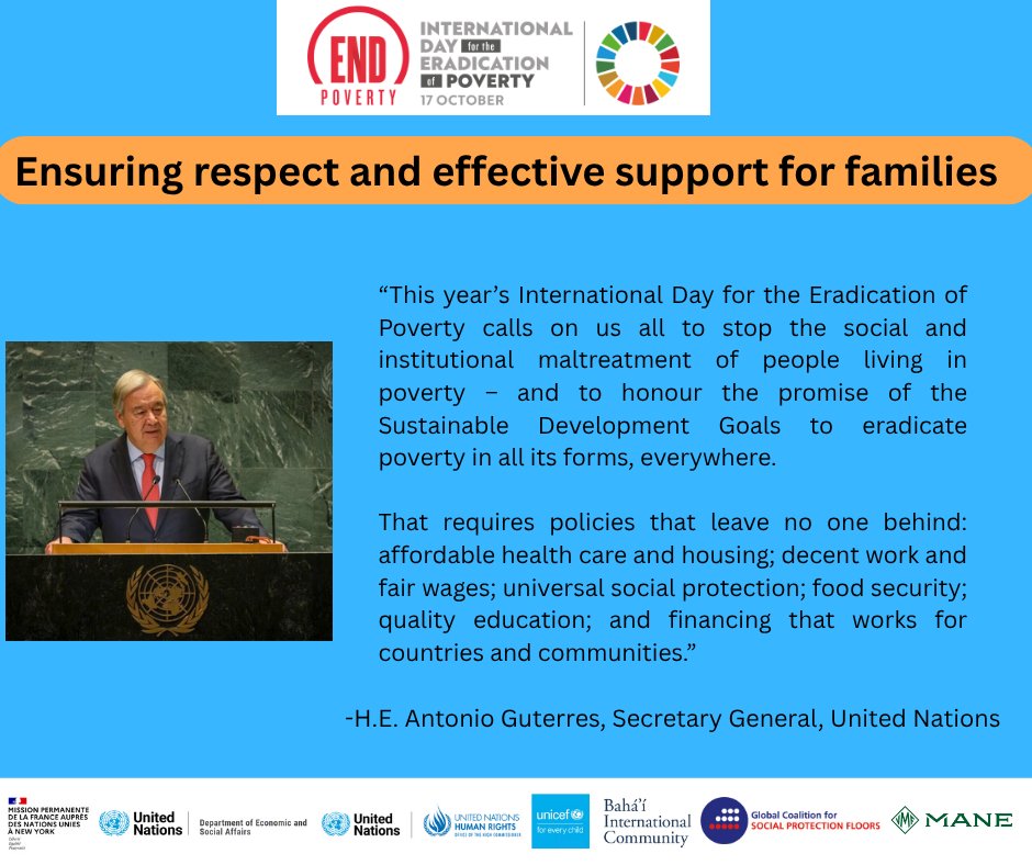 ATD4thWorld's tweet photo. 📖‼️ Read here the Message of UN Secretary General Antonio Guterres and UN partners for the International Day for the Eradication of Poverty:

https://t.co/OWzE718Eu6

#AllFamiliesCount #EndPoverty #ATD4thWorld #IDEP2025 #NoPoverty https://t.co/Wr7jM9Kb2r