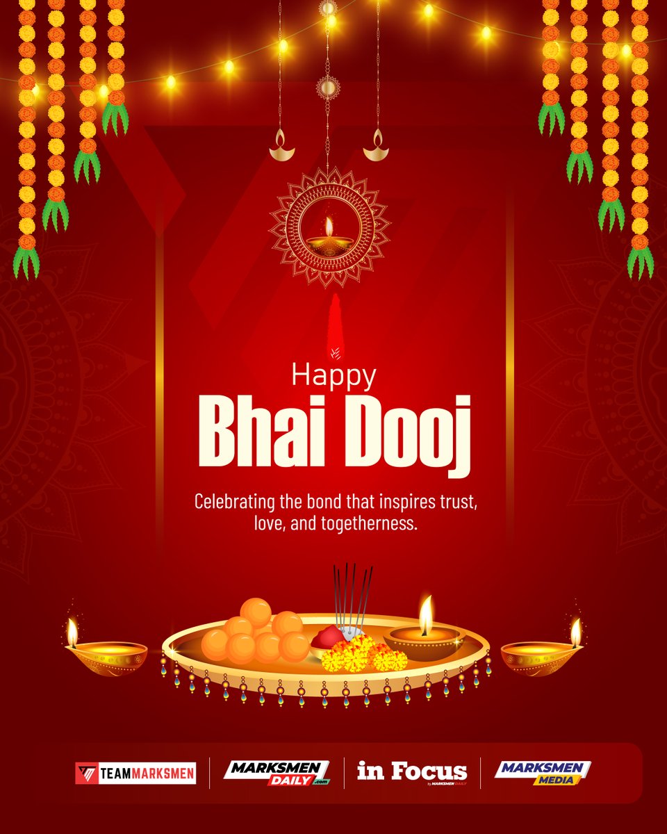 DailyMarksmen's tweet image. Marksmen Daily extends warm wishes on Bhai Dooj.
May this auspicious occasion strengthen bonds, inspire collaboration, and bring prosperity and happiness to you and your loved ones.

#BhaiDooj #FestiveGreetings #CorporateCelebration #ProsperityAndJoy #AuspiciousOccasion