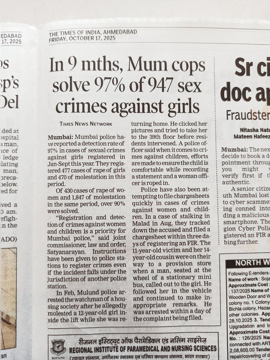 vishvajeet95's tweet image. In 9 months, Mumbai Police solved 97% of 947 sex Crime against girls

Well done @MumbaiPolice 

You are doing great goob. Keep it up