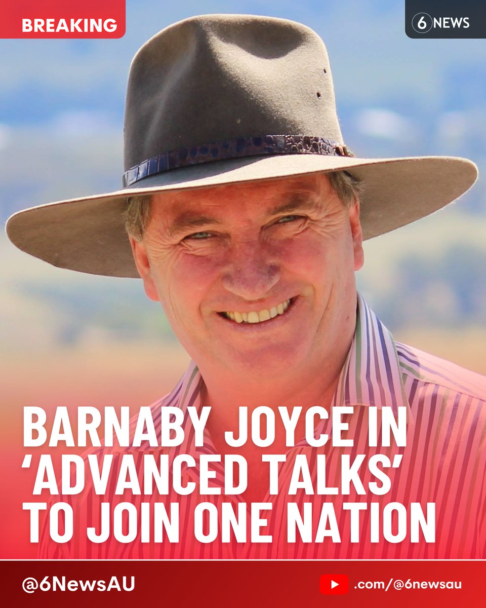 6NewsAU's tweet image. #BREAKING 🚨 The Sydney Morning Herald reports Nationals MP Barnaby Joyce is in &quot;advanced talks&quot; to defect to Pauline Hanson&apos;s One Nation

When asked, Joyce reportedly declined to comment, while Hanson did not deny that discussions were ongoing