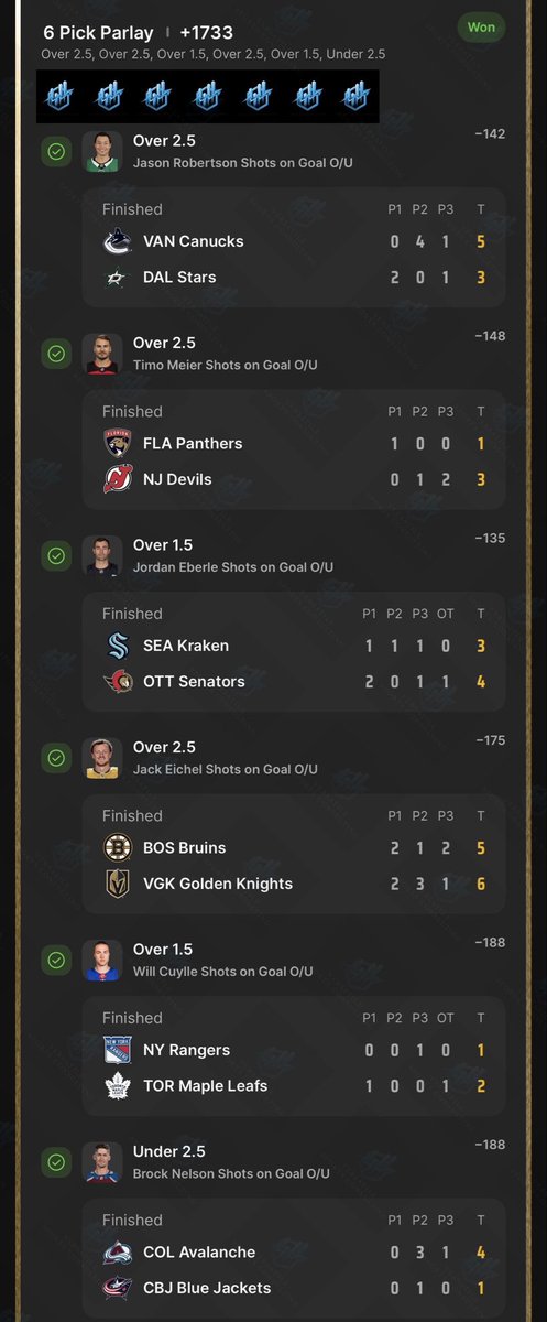 VersatileSportC's tweet photo. NHL is back! 6 leg parlay cashing at over 17x! #NHL #SportsBettingX #DraftKings https://t.co/B8Hl6qnvCX