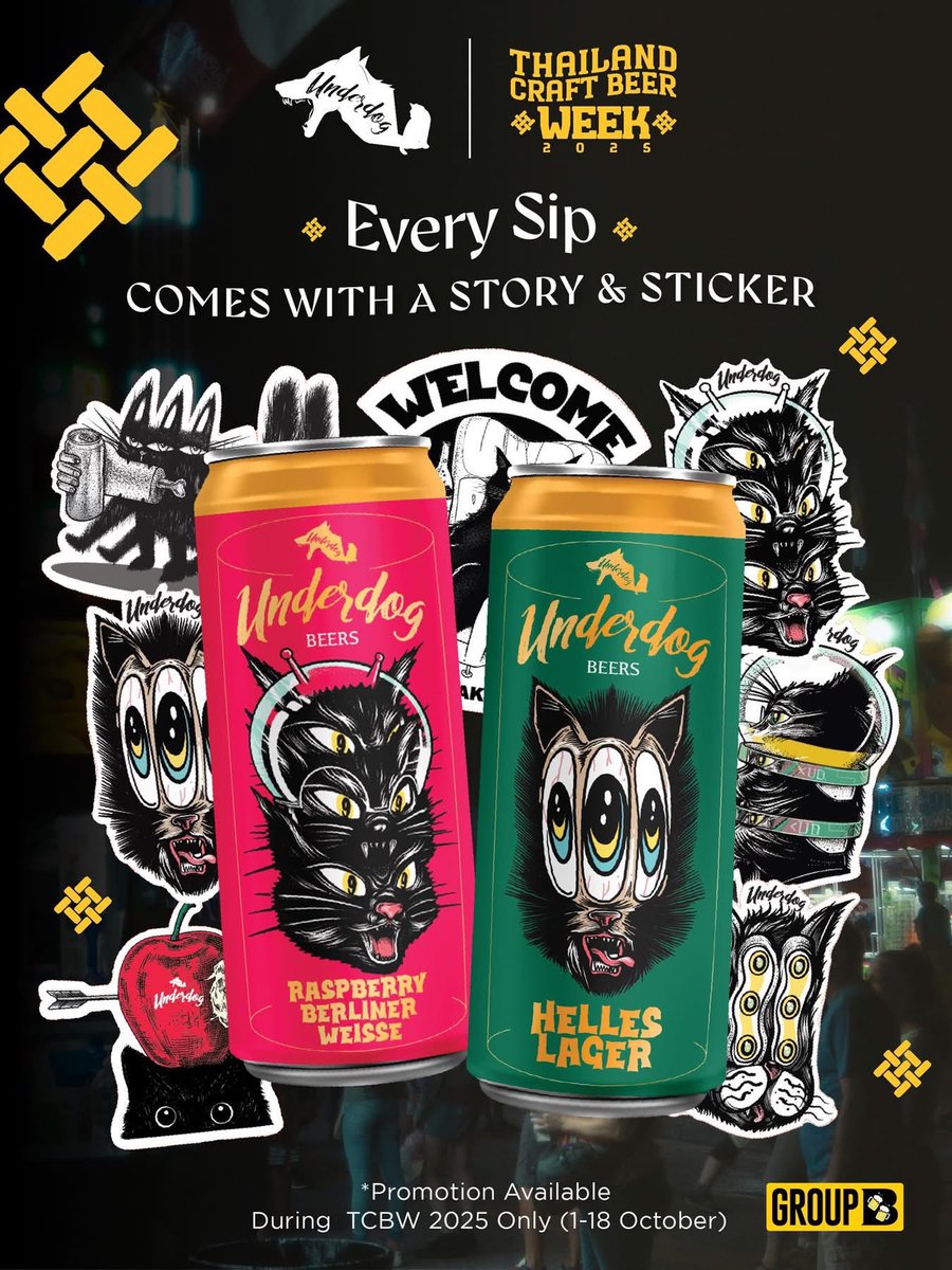 🐈‍⬛ แมวดำยังเท่เหมือนเดิม เพิ่มเติมคือมาพร้อม Promotion สุดพิเศษช่วง Thailand Craft Beer Week 2025 ✨
.
เพียงซื้อ Underdog 2 กระป๋อง ก็รับ Limited Edition Sticker 2025 เฉพาะช่วง 1–18 ตุลาคมนี้เท่านั้นนะ 

สอบถามได้ทาง Inbox หรือ Line OA : <a href="/groupb/">InfoTech</a>.beer (lin.ee/qhhBd1Y)