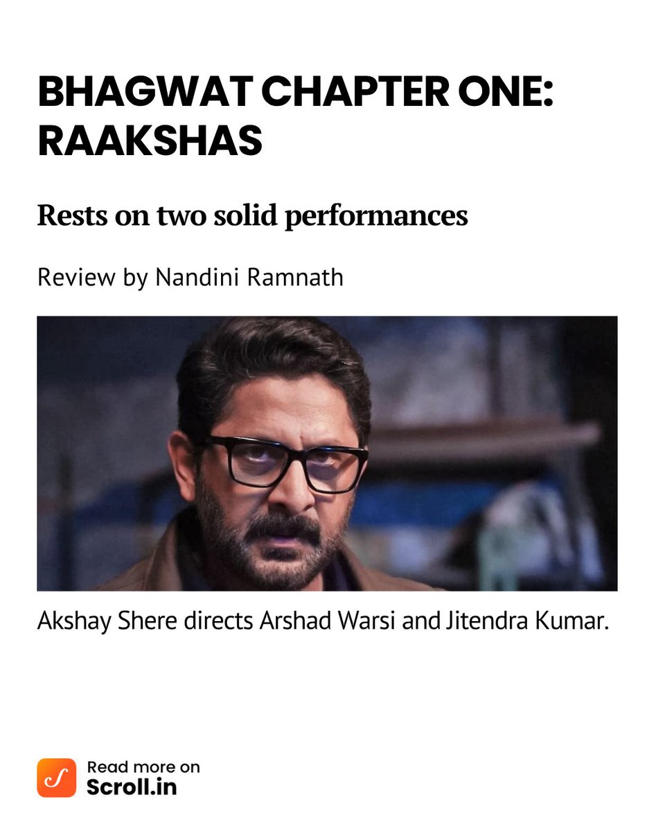 scroll_in's tweet photo. "Akshay Shere’s #BhagwatChapterOne: Raakshas, written by Bhavini Bheda, starts off well. Shere smoothly rolls out the cliches of this type of film and capitalises on the casting of two fine actors," reviews @nandiniramnath
Read the full review here: https://t.co/GklBpBW5m3
#FilmReview via @TheReel_in