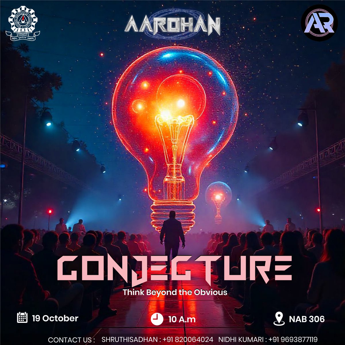 aarohan_nitdgp's tweet image. 🧩 Think. Decode. Conquer.
Join Conjecture @ Aarohan 2025-26 — where logic meets creativity in a battle of brains &amp;amp; puzzles! 🧠✨

📅 18 Oct | 🕙 10 AM | 📍 NAB
#Conjecture #Aarohan26 #TeamAavishkar