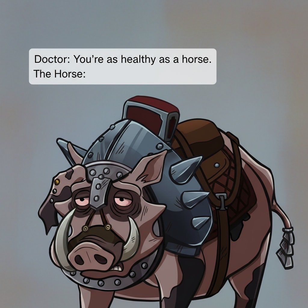 hourglassworld's tweet image. 😂 Doctor: “You’re as healthy as a horse.”
The horse: [existential neighs in HD] 🐴💀

#GamingMeme #Relatable #GameHumor